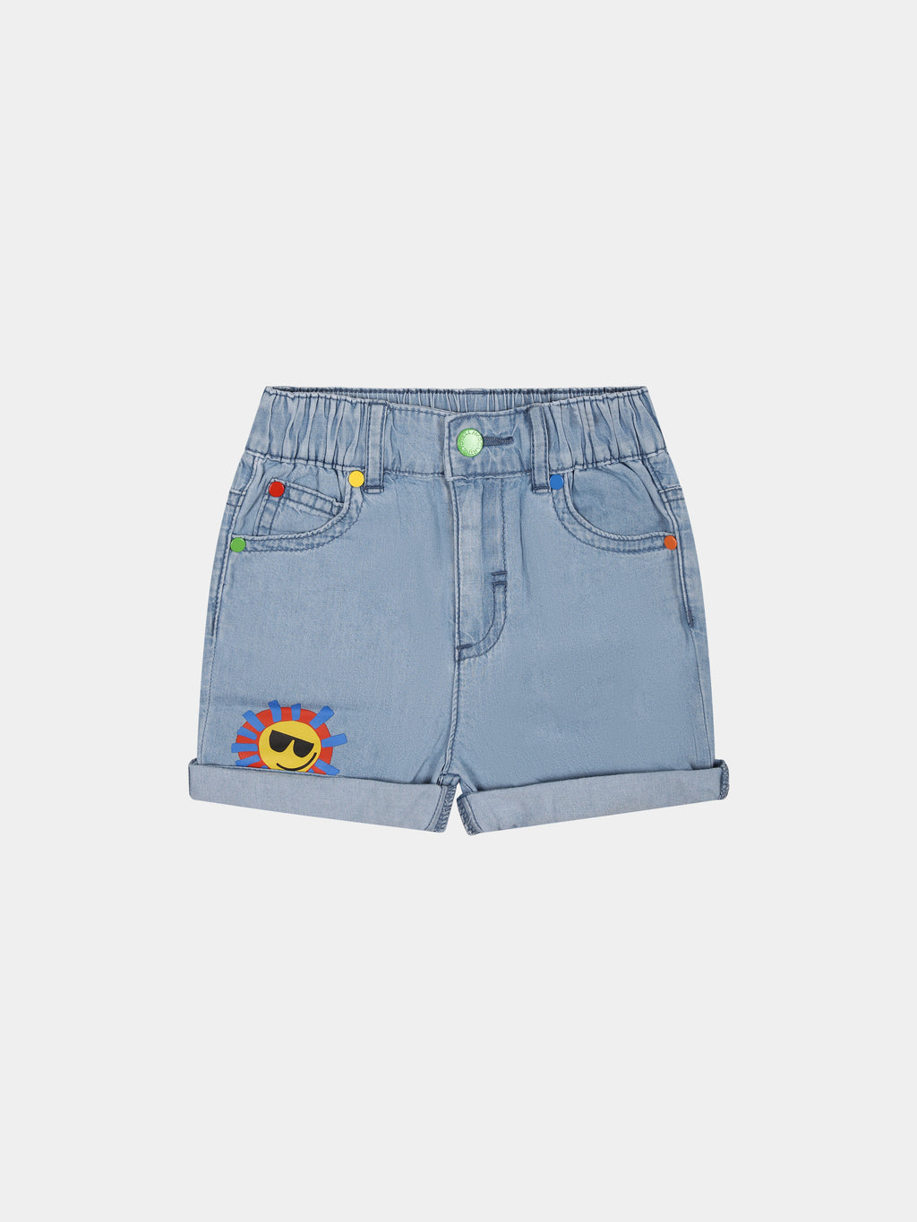 Denim shorts for baby boy with multicolor sun